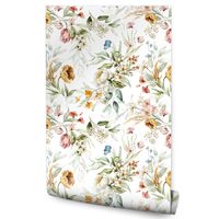 Tapeta Do Jadalni Delikatne Akwarelowe KWIATY Styl Boho Liście Natura