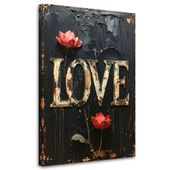 Obraz do salonu sypialni biura, Napis Love kwiaty Typografia