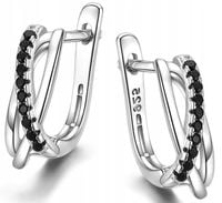 Piękne srebrne kolczyki 925 czarne kolczyki srebro próba 925 angielskie
