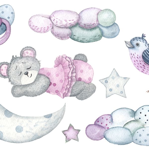 Fototapeta Akwarelowy MIŚ Ptaszek Chmurki 270cm x 180cm zdjęcie 3