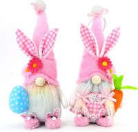 Zestaw 2 Krasnale Wielkanocne Zające Pluszowe Dekoracja Różowe 31x16 cm