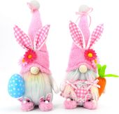 Zestaw 2 Krasnale Wielkanocne Zające Pluszowe Dekoracja Różowe 31x16 cm