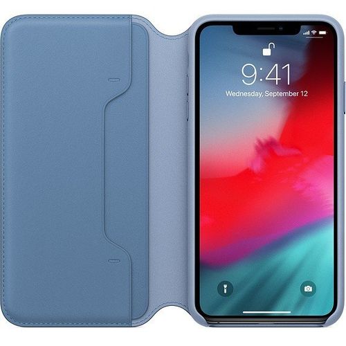 Etui skórzane folio iPhone XS Max - chabrowe na Arena.pl