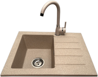 Zlewozmywak jednokomorowy z ociekaczem ARAGON beż z prawym ociekaczem + bateria NOON