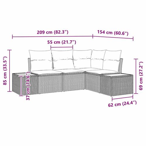 Zestaw Sof na Ogród 4 pcs Czarny i kremowy 209 x 154 x 85 cm na Arena.pl