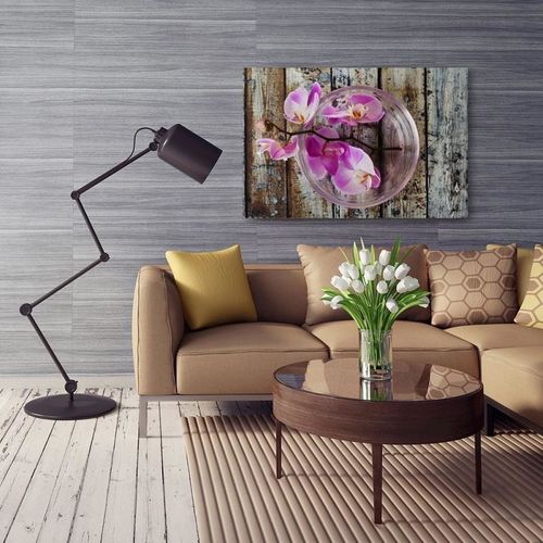 Obraz na płótnie - Canvas, Orchidea na tle desek 40x30 na Arena.pl