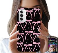 ETUI DO OPPO RENO12 5G - CZARNO RÓŻOWE WSTĄŻKI KOKARDKI WSTĄŻKA