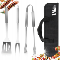 ZESTAW 3 STALOWYCH PRZYBORÓW DO GRILLA W ETUI 489424
