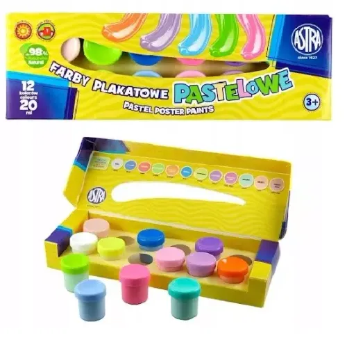 Farby plakatowe dla dzieci do malowania Astra 12 pastelowych kolorów 20ml na Arena.pl