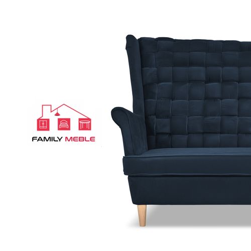 Zestaw wypoczynkowy Carol sofa fotele pufy paski granatowy na Arena.pl