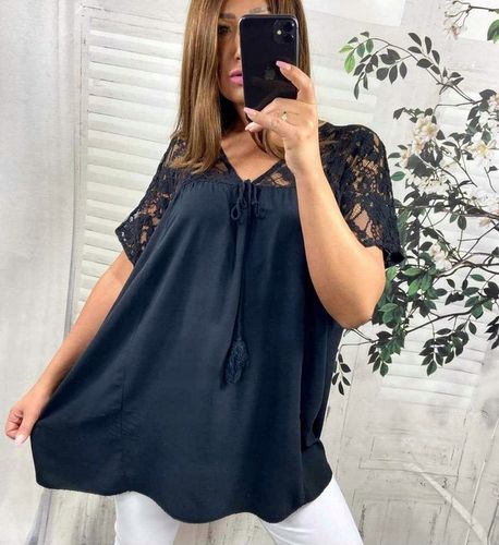 Tunika Luźna Damska Koronka Oversize Duże Rozmiary Czarna (50-56) roz. 52 na Arena.pl