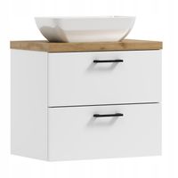 Szafka łazienkowa wisząca LUNA 50 biały/dąb  z umywalką Lara (W3)