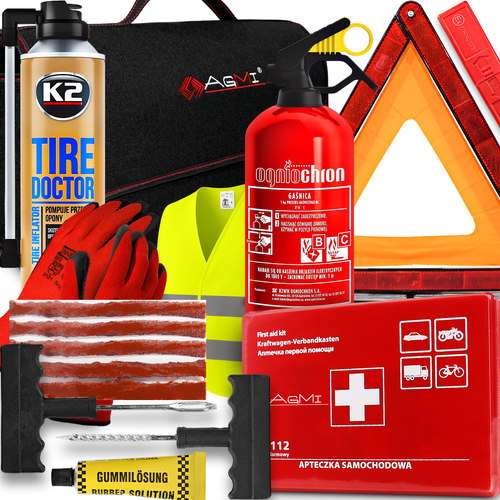 GAŚNICA 1KG APTECZKA TORBA K2 TIRE TRÓJKĄT RĘKAWICE ZESTAW DO NAPRAWY OPON na Arena.pl