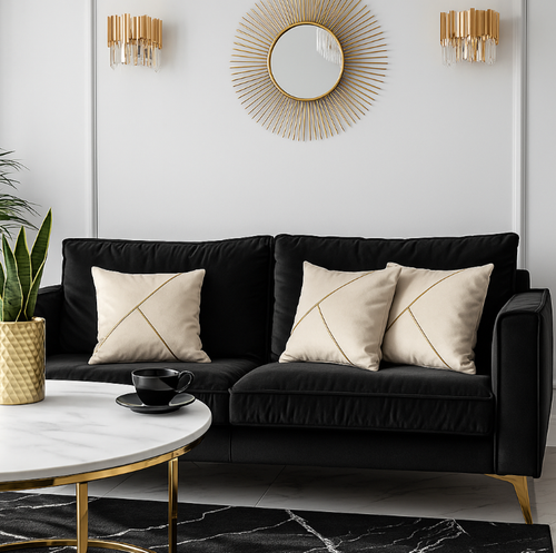 Dekoracyjna poszewka welurowa z złotym wzorem Chic– kremowa 45×45 cm na Arena.pl