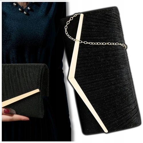 Torebka Wieczorowa Czarna Kopertówka Wizytowa Błyszcząca Ślub Wesele mała na Arena.pl