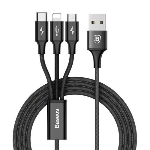 Kabel Baseus Rapid 3w1 microUSB, USB-C, Lightning 1,2m Black na Arena.pl