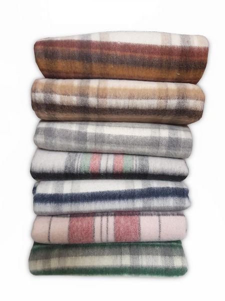 Koc wełniany z frędzlami 100% WEŁNA mała krata brązowa zdjęcie 4