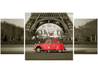 80X40CM ZEGAR OBRAZ ZEGAR ŚCIENNY CZERWONY CITROEN 2CV WIEŻĄ EIFFLA OBRAZ