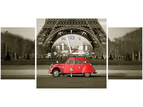 80X40CM ZEGAR OBRAZ ZEGAR ŚCIENNY CZERWONY CITROEN 2CV WIEŻĄ EIFFLA OBRAZ na Arena.pl