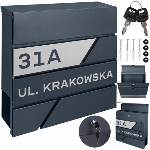 SKRZYNKA POCZTOWA NA LISTY POCZTĘ ANTRACYT + NAPIS Z ADRESEM ULICA NUMER na Arena.pl