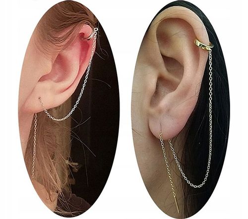 MD długa srebrna nausznica kolczyk łańcuszek S925 na Arena.pl