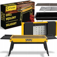 GRILL TURYSTYCZNY PRZENOŚNY WĘGLOWY BBQ KEMPINGOWY SKŁADANY POJEMNY + PÓŁKI