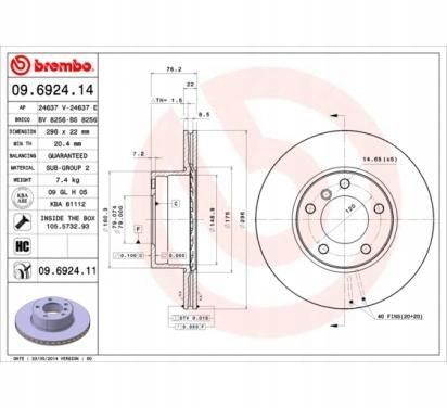 TARCZA HAM PRZOD 296X22 V BREMBO na Arena.pl