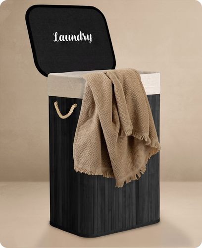 BAMBUSOWY KOSZ NA PRANIE BIELIZNĘ DUŻY POJEMNIK Z POKRYWĄ 72L na Arena.pl