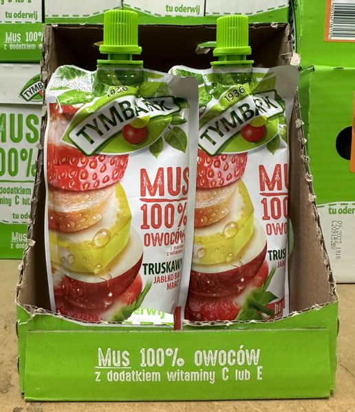 Tymbark Mus 100% owoców truskawka-jabłko 120g - karton zdjęcie 1