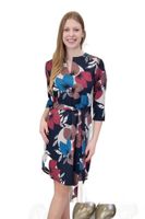 Elegancka sukienka z paskiem kwiaty Granatowa 48