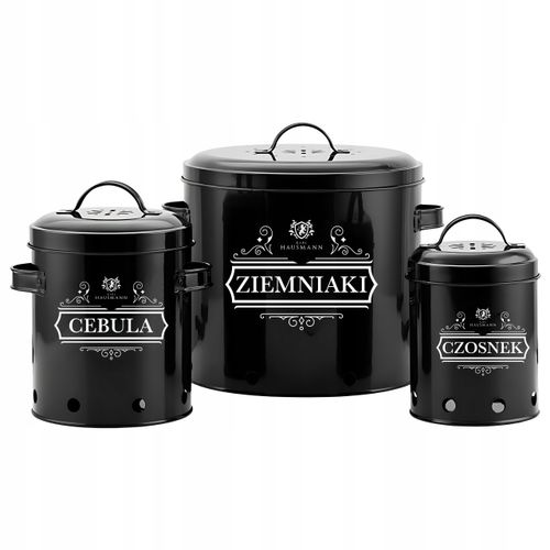 KOMPLET 3 POJEMNIKI METALOWE NA PRZECHOWYWANIE CEBULI CZOSNKU ZIEMNIAKÓW na Arena.pl