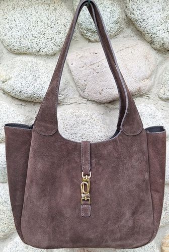 Torebka WłoskaZAMSZOAWA worek SKÓRA NATURALNA Vera Pelle CZEKOLADOWA na Arena.pl