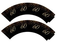 Papilotki na muffinki czarne Sparkling 60 urodziny, 6 szt.