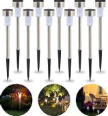 LAMPA SOLARNA LAMPKI OGRODOWE WBIJANE LED INOX x10