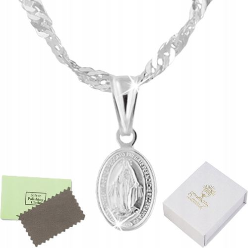 Łańcuszek srebrny medalik komunijny Matka Boska na Komunię na Chrzest na Arena.pl