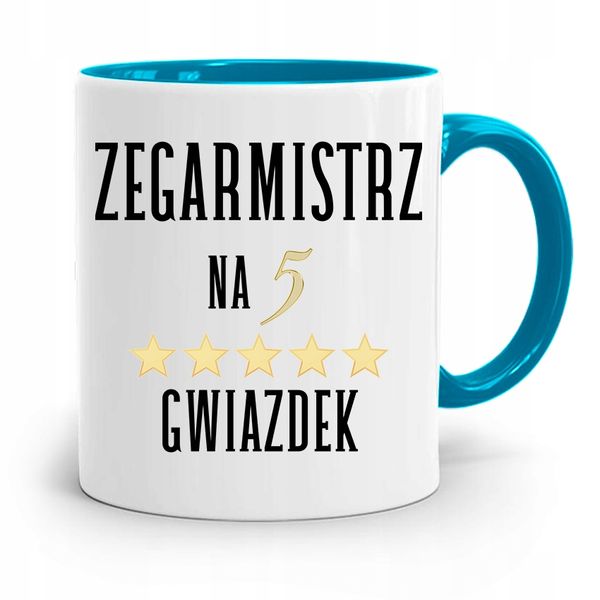 Kubek Błękitny Dla Zegarmistrza Na Pięć Gwiazdek Z Nadrukiem Ze Zdjęciem zdjęcie 1