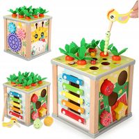 DREWNIANA KOSTKA EDUKACYJNA SORTER CYMBAŁKI ROBACZKI NA MAGNES