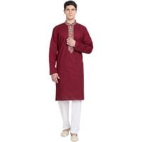Męski Komplet Kurta Pyjama Indyjski Bawełniany Elegancki Bordowy S