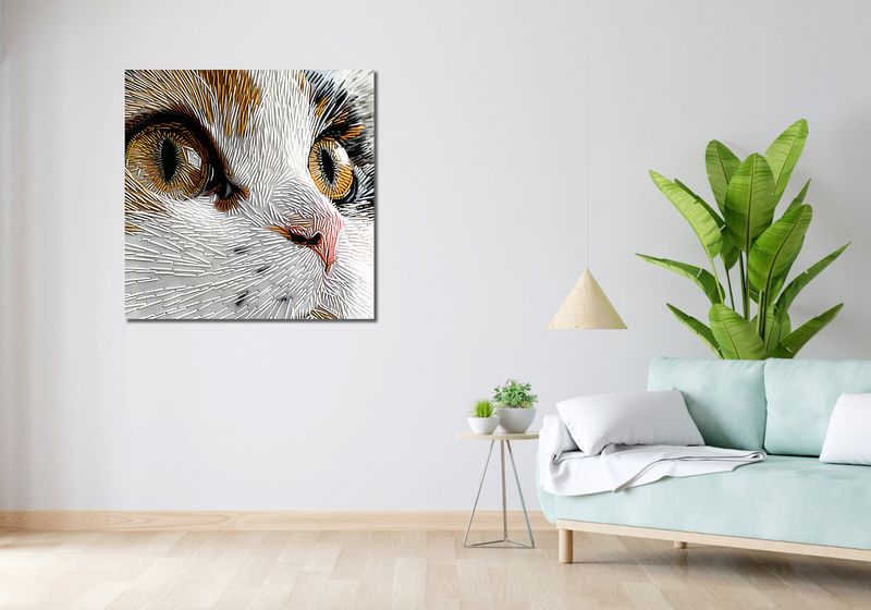 Obraz 90x90cm Nitkowany Kot zdjęcie 2