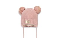 BROEL SERGIA czapka na zimę dla dziewczynki dwa pompony brudny róż 46-48