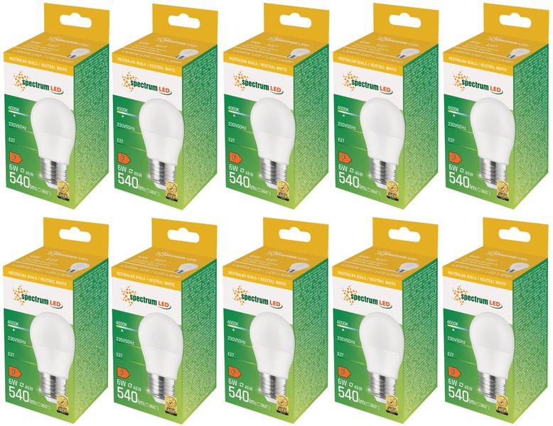Żarówka LED kulka E27 230V 6W neutralna NW WOJ+13757 10 SZTUK SPECTRUM LED zdjęcie 1