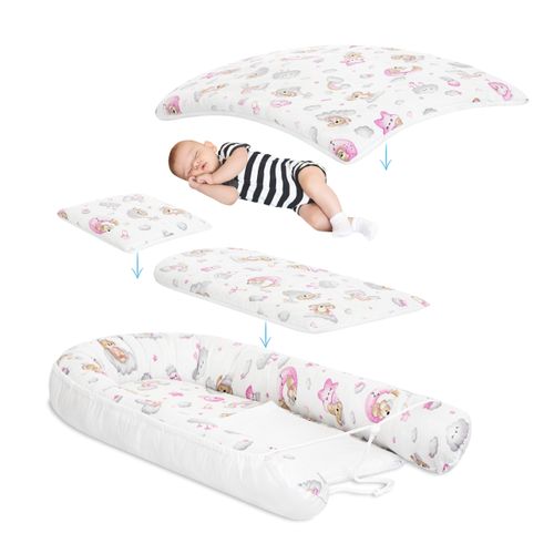 KOKON DLA NIEMOWLĄT BAWEŁNIANY ZESTAW 4 ELEMNTY ŚPIĄCY MIŚ na Arena.pl