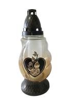 Znicz pomarańczowe szkło z sercem i różą  27 cm