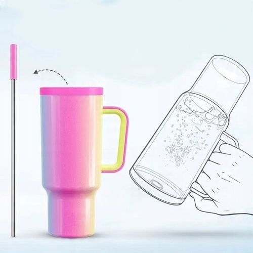 Kubek Termiczny TERMOS Dla Kobiet Na Kawę Herbatę Ze Słomką Duży 1,1L 07F na Arena.pl