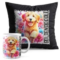 ZESTAW KUBEK + PODUSZKA CZARNA - PIES PSY PIESEK RASA GOLDENDOODLE