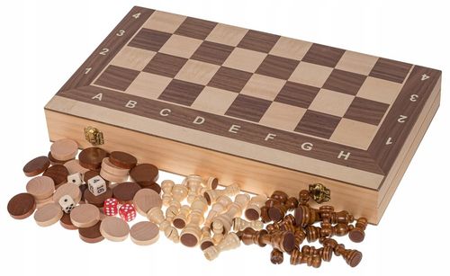 Gra 3-1 Szachy drewniane Turniejowe 4 + Backgammon + Warcaby - 44 x 44 cm na Arena.pl