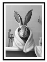 OBRAZ PLAKAT W RAMIE do Łazienki WC Toalety królik zając wanna P2520_33x43