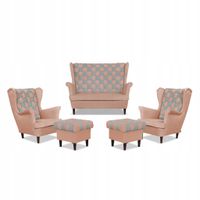 Zestaw uszak CAROL DUO sofa fotele pufy różowo - szary