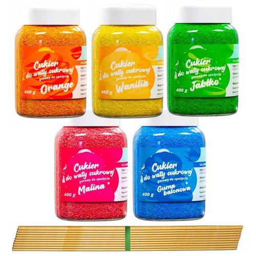 CUKIER KOLOROWY do waty cukrowej 5x400g smakowy MIX gratis 10szt na Arena.pl