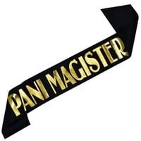 Czarna szarfa ze złotym nadrukiem Pani Magister